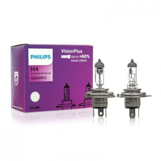 ŻARÓWKI PHILIPS 12V H4 60/55W P43T VISION PLUS +60% KPL.2SZT.
