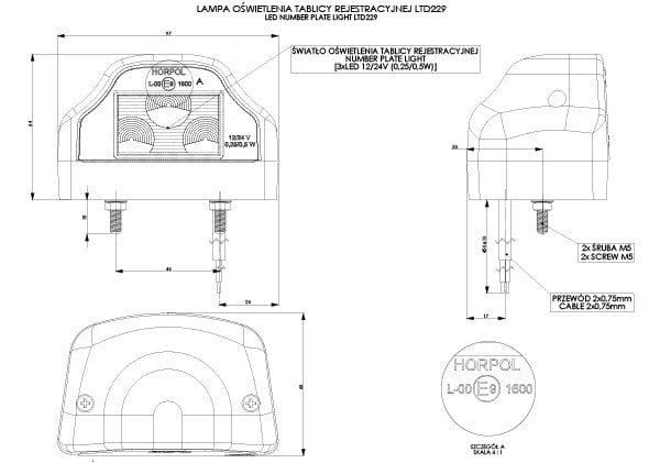 Lampa tablicy rejestracyjnej HORPOL LED LTD-229 12/24 V – czarna