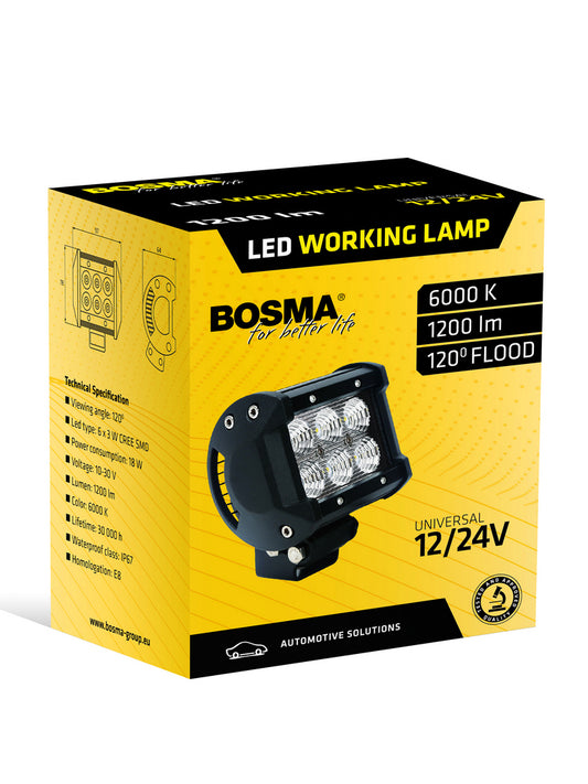 Lampa robocza LED 6×3W 12/24V 18W 1200lm 6000K – oświetlenie robocze do maszyn i pojazdów