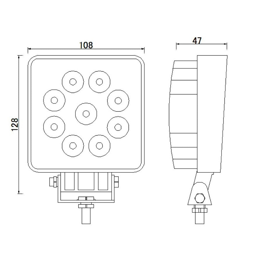 Lampa robocza LED 9×3W kwadratowa L0077 – 12/24V, 27W, 1774 lm, IP67