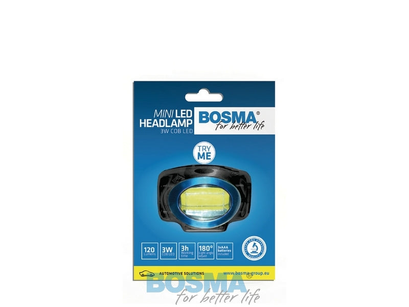 Latarka czołowa BOSMA LED 3W COB – 120 lm – wygodne światło na głowie