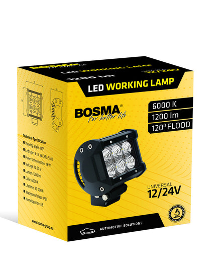 Lampa robocza LED 6×3W 12/24V 18W 1200lm 6000K – oświetlenie robocze do maszyn i pojazdów