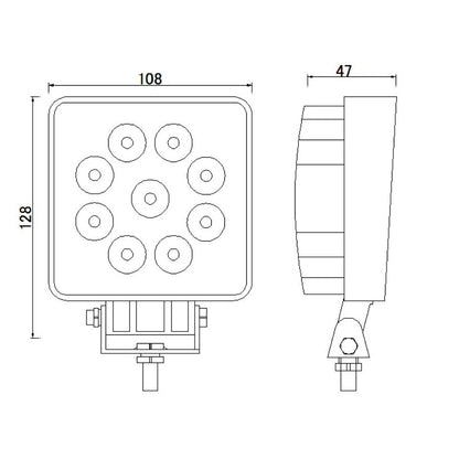 Lampa robocza LED 9×3W kwadratowa L0077 – 12/24V, 27W, 1774 lm, IP67