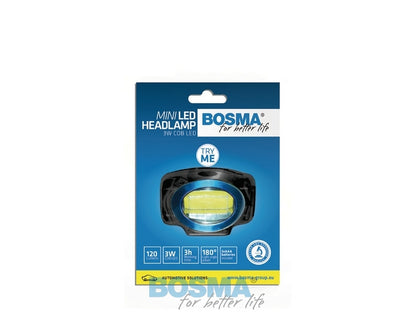 Latarka czołowa BOSMA LED 3W COB – 120 lm – wygodne światło na głowie